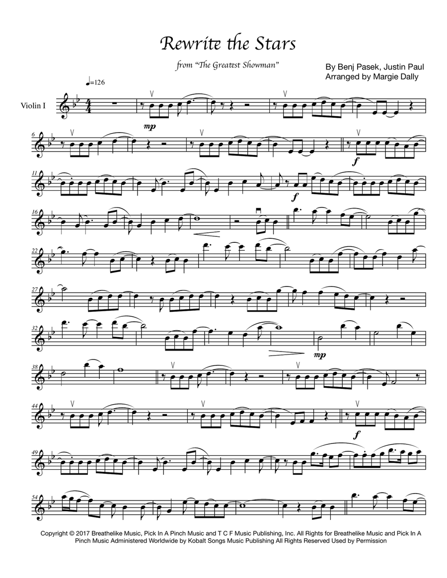Rewrite The Stars String Quartet scores gallery preview page 1