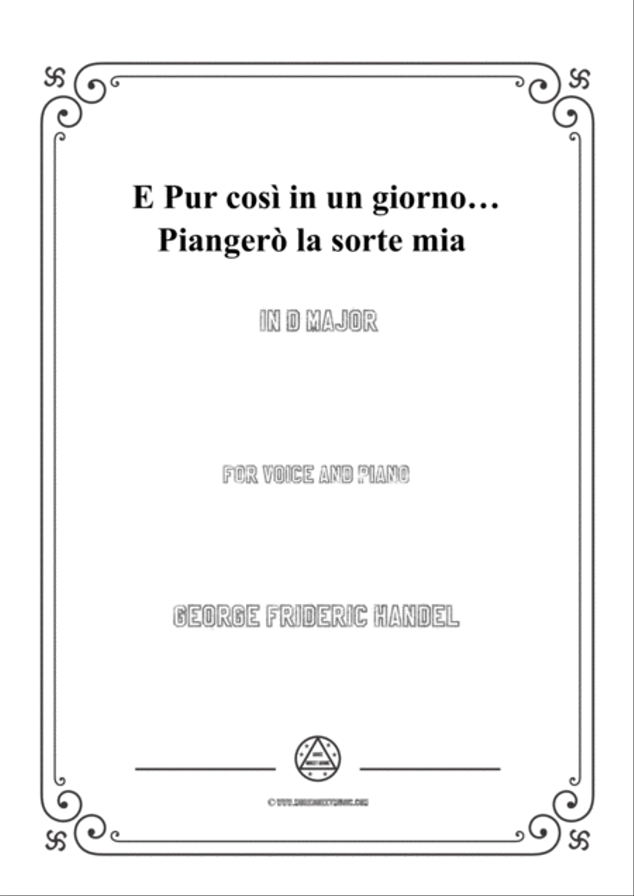 Book cover for Handel-E pur così in un giorno...Piangerò la sorte mia in D Major,for Voice and Piano