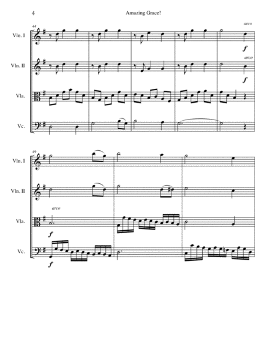 Amazing Grace String Quartet scores gallery preview page 4