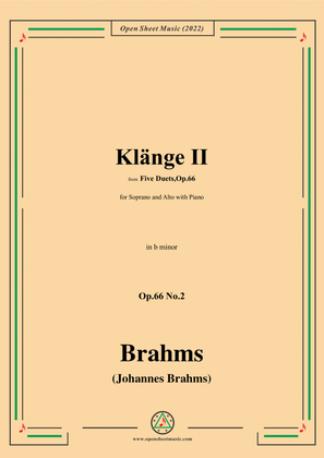 Book cover for Brahms-Klange II-Sounds II,Op.66 No.2,in b minor,from Five Duets,Op.66