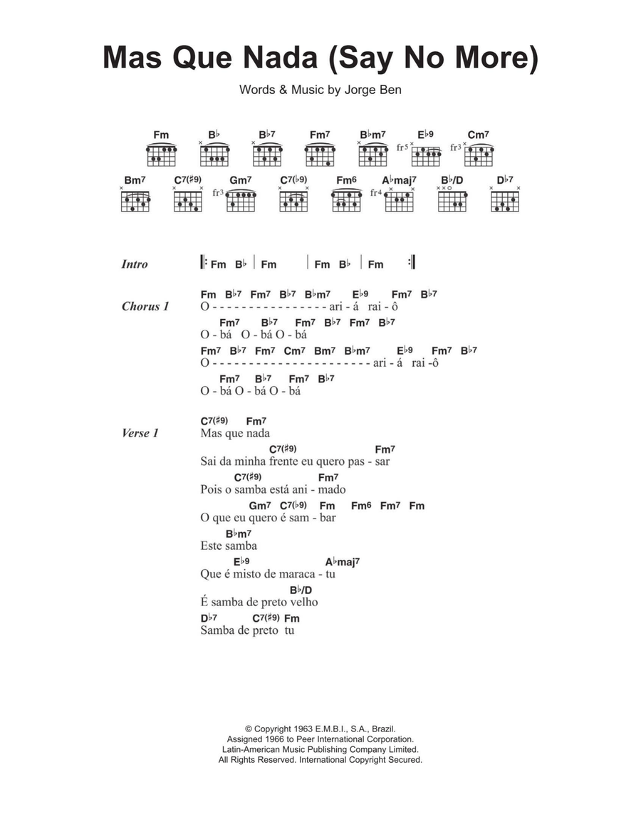 Mas Que Nada (Say No More) Easy Guitar scores gallery preview page 1