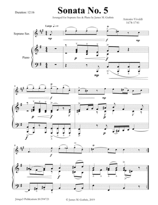 Book cover for Vivaldi: Sonata No. 5 for Soprano Sax & Piano