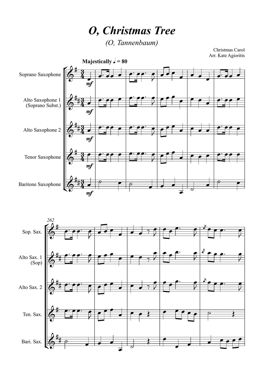 O Christmas Tree (O Tannenbaum) - Jazz Carol for Saxophone Quartet Saxophone Quartet scores gallery preview page 2
