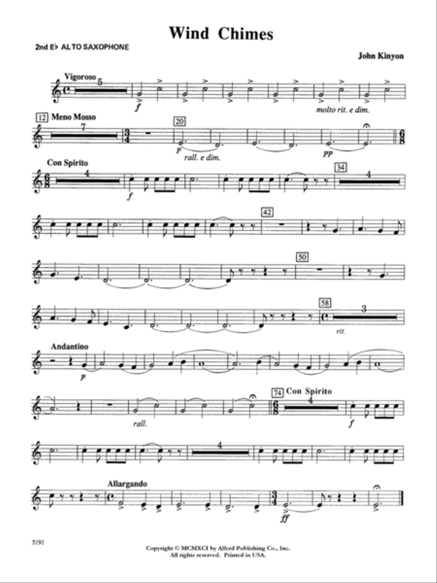 Wind Chimes: 2nd E-flat Alto Saxophone Concert Band scores gallery preview page 1
