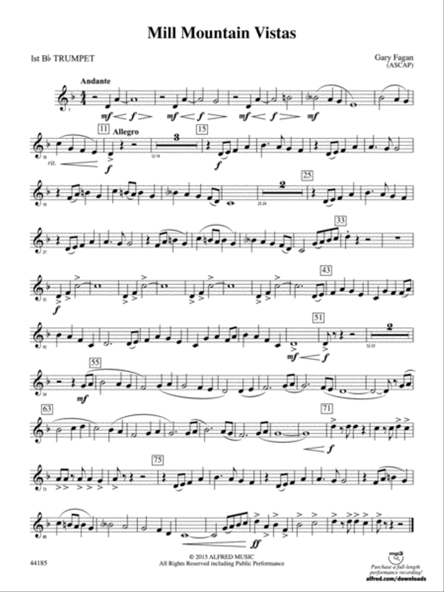 Mill Mountain Vistas: 1st B-flat Trumpet Concert Band scores gallery preview page 1