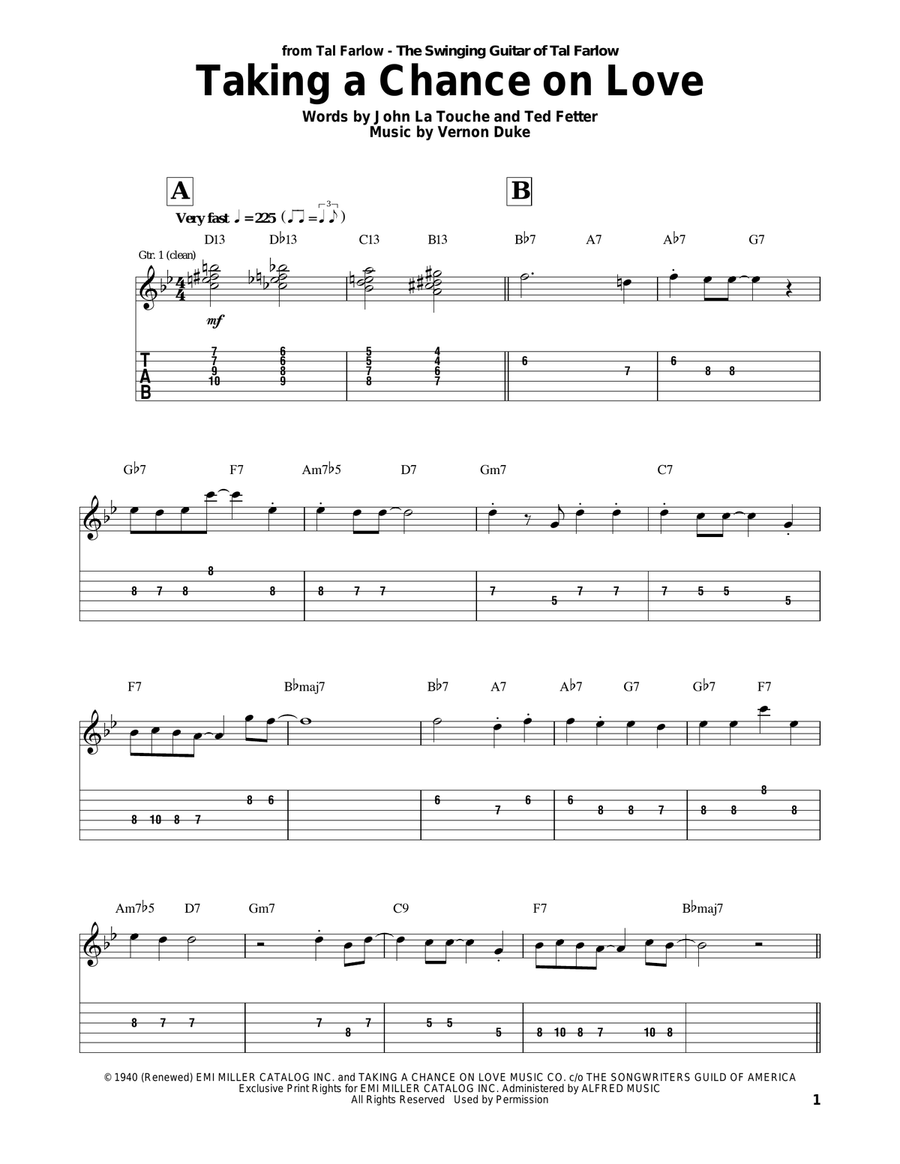 Taking A Chance On Love Taking A Chance On Love Electric Guitar scores gallery preview page 1