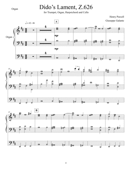Dido’s Lament for Trumpet, Organ, Harpsichord and Cello