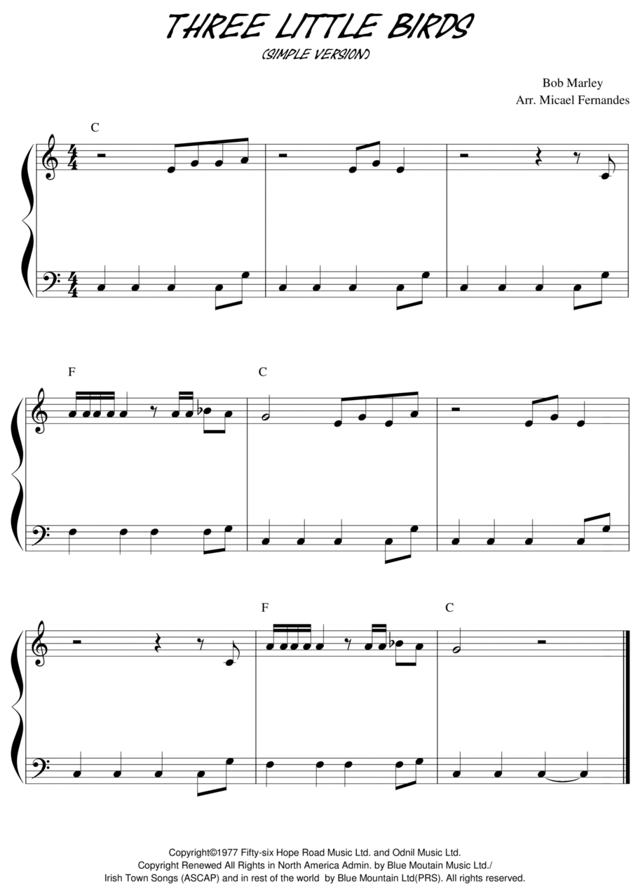 Three Little Birds Easy Piano scores gallery preview page 1