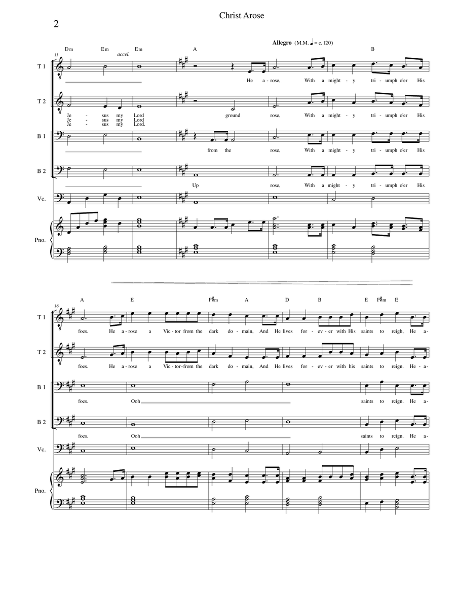 Christ Arose - Low in the Grave He Lay - TTBB with cello and piano TTBB scores gallery preview page 2