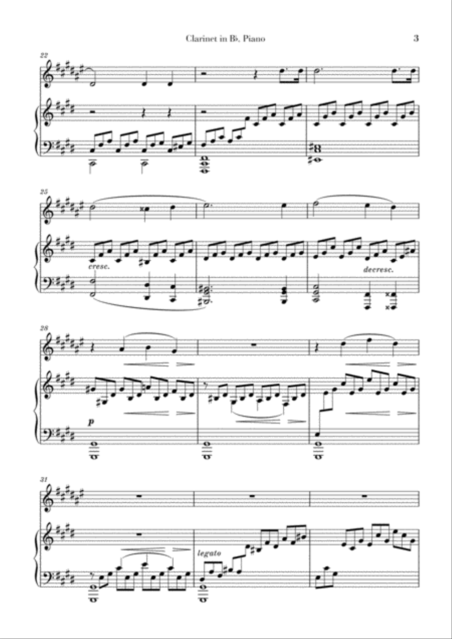 Moonlight Sonata for Clarinet in Bb and Piano B-Flat Clarinet scores gallery preview page 3
