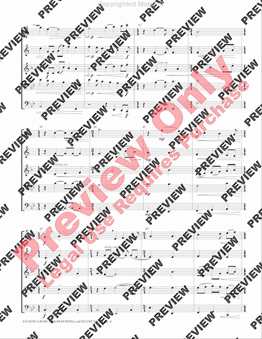 Lo, How a Rose E'er Blooming and Silent Night Brass Quintet scores gallery preview page 6