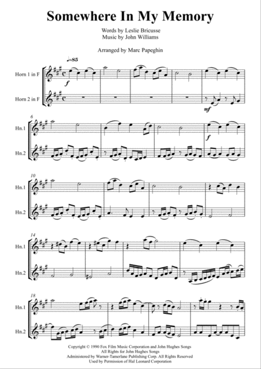 Somewhere In My Memory // French Horn Duet image number null