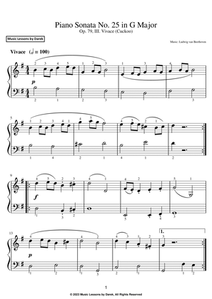 Book cover for Piano Sonata No. 25 in G Major (EASY PIANO) Op. 79, III. Vivace (Cuckoo) [Ludwig van Beethoven]