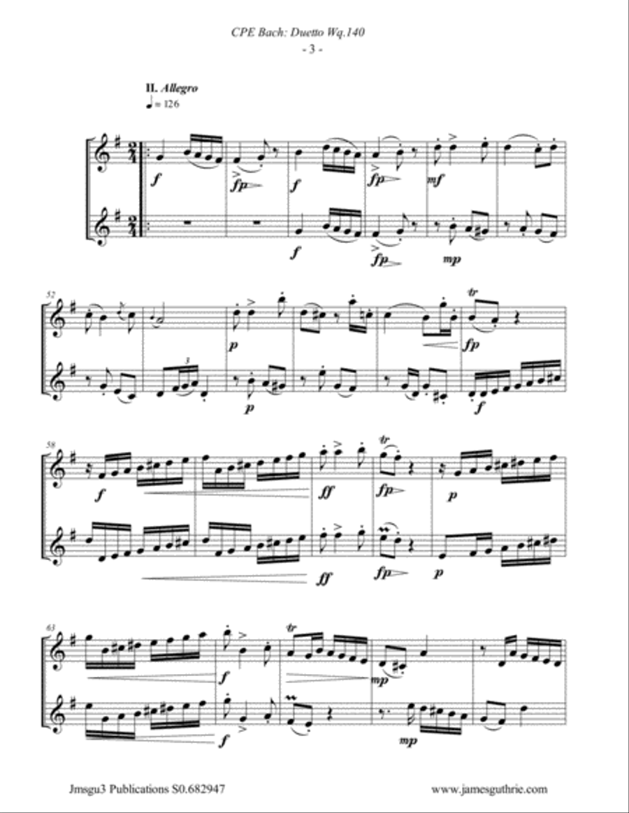 CPE Bach: Duetto Wq. 140 for Trumpet & Baritone Horn Brass Duet scores gallery preview page 3