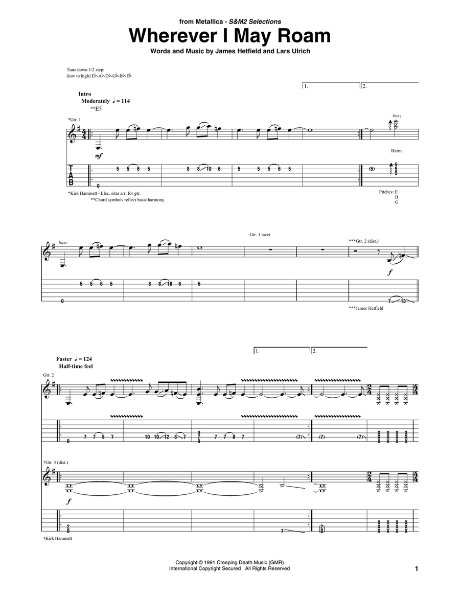Wherever I May Roam Guitar Tablature scores gallery preview page 1
