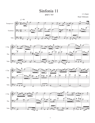 Sinfonia 11, J. S. Bach, adapted for C trumpet, Trombone, and Tuba