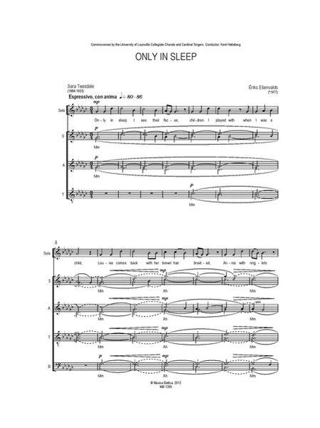 Only in Sleep (Tikai Miega) for Mixed Choir
