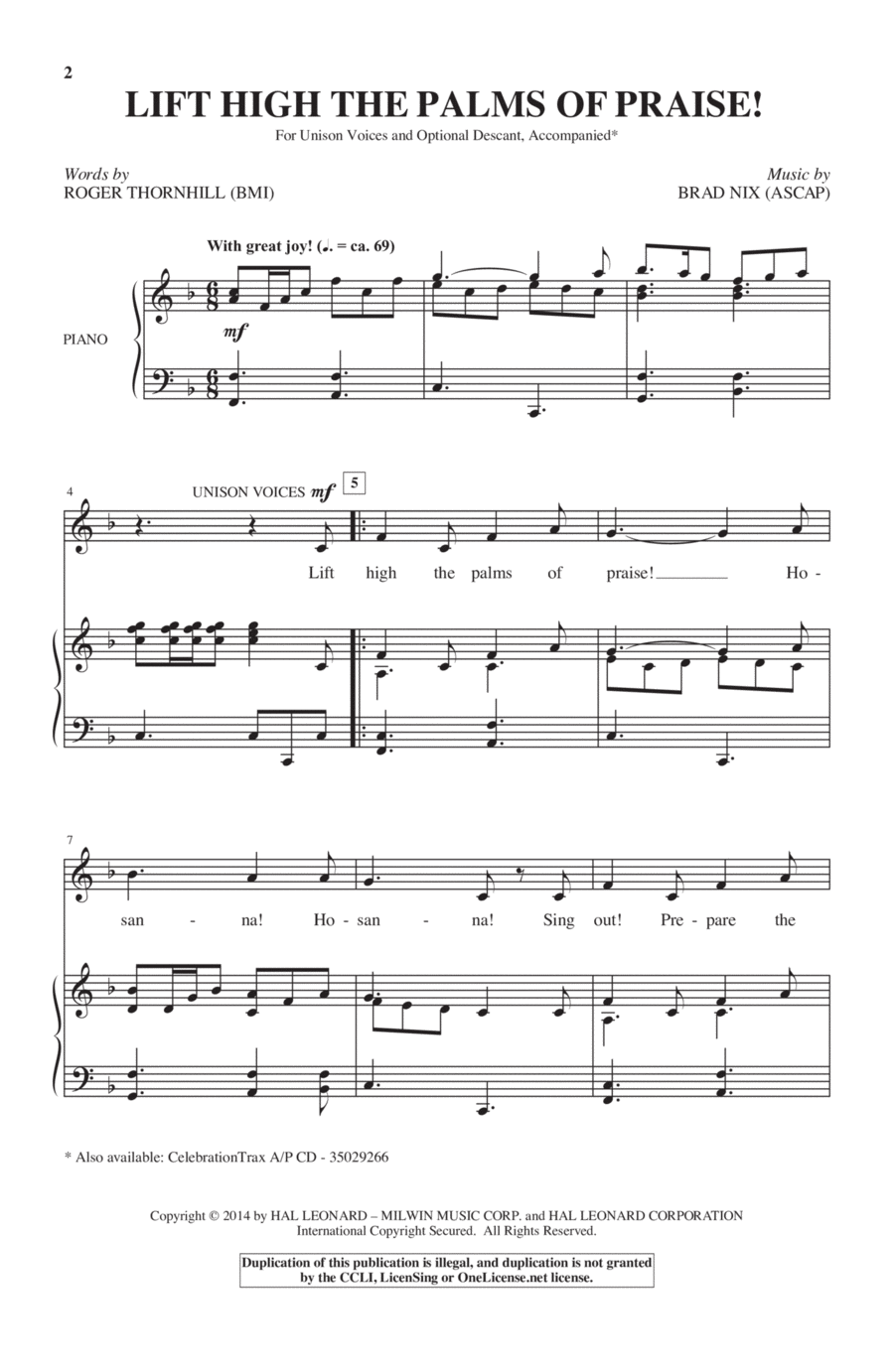 Lift High The Palms Of Praise! Unison Choir scores gallery preview page 1