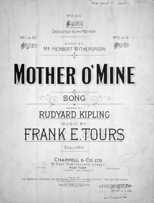 Book cover for Mother O' Mine. Song