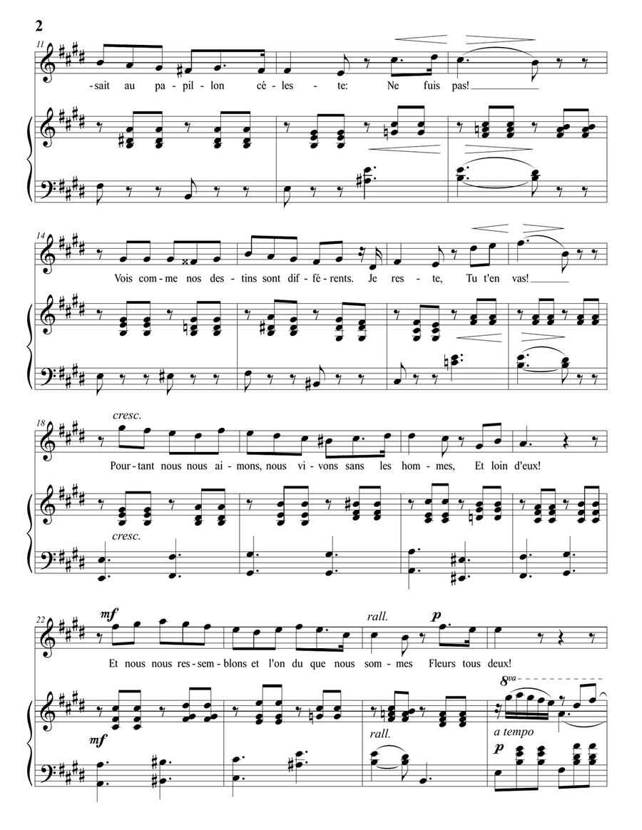 FAURÉ: Le papillon et la fleur, Op. 1 no. 1 (transposed to E major) Piano, Vocal scores gallery preview page 3