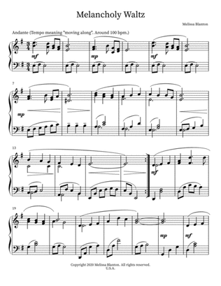 Melancholy Waltz for Intermediate Solo Piano