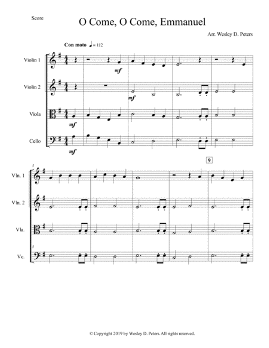 O Come, O Come, Emmanuel (String Quartet) String Quartet scores gallery preview page 5