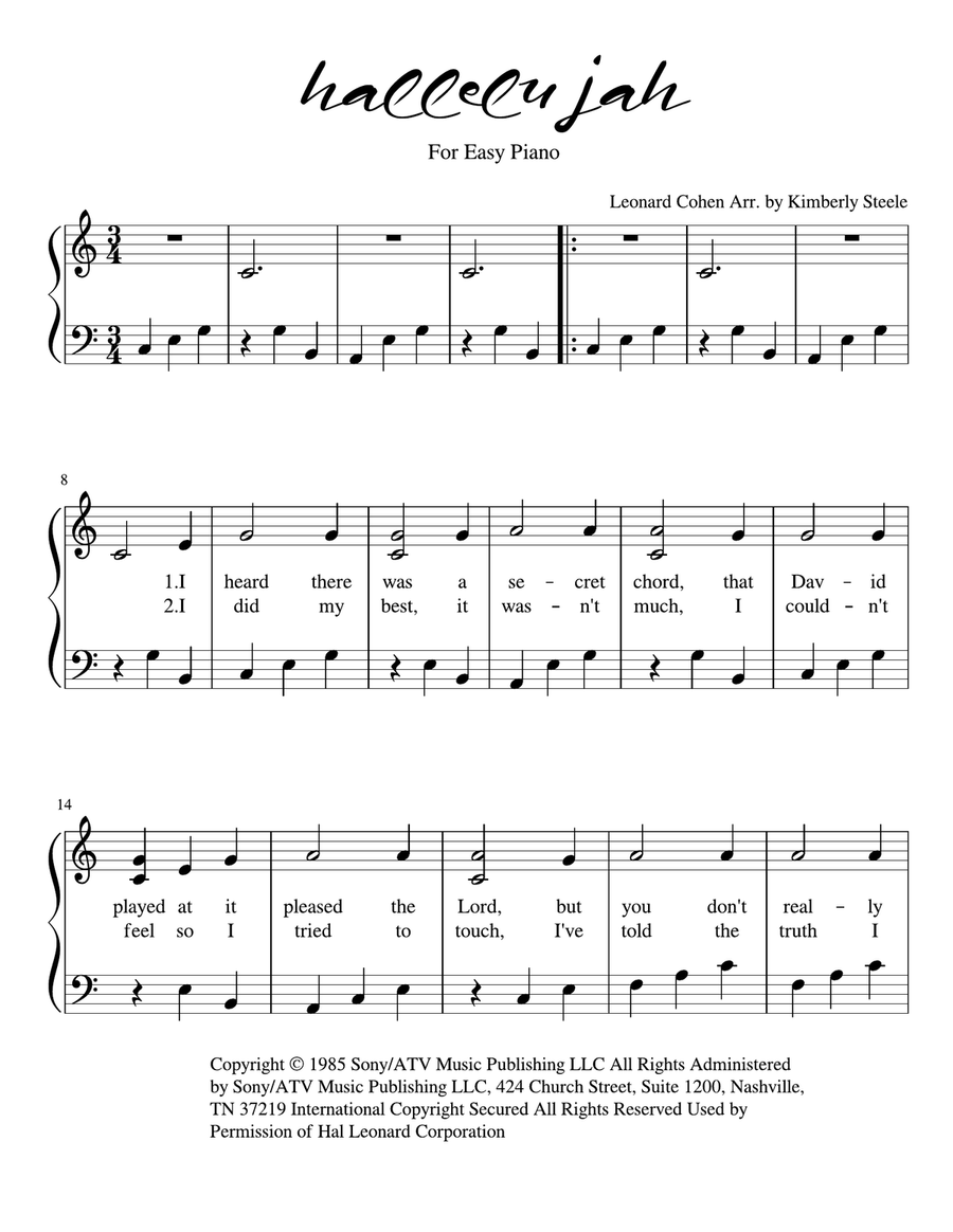 Hallelujah shop easy piano