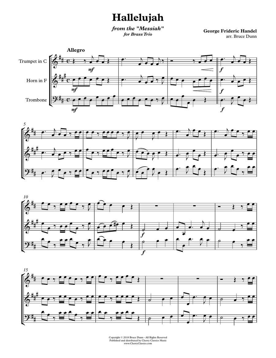 Hallelujah Chorus for Brass Trio Brass Trio scores gallery preview page 1
