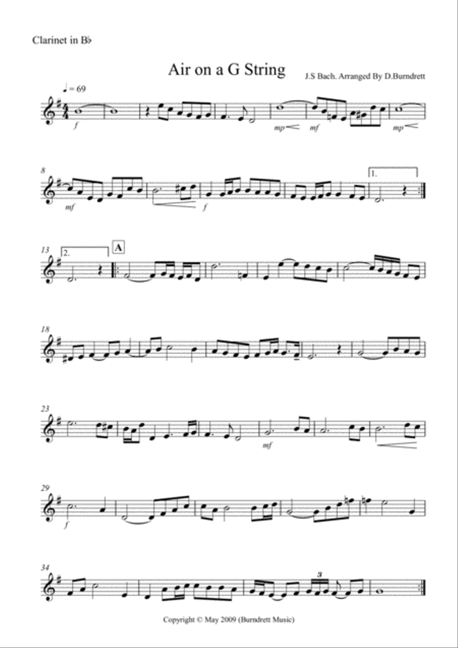 Air On A G String for Clarinet And Piano Clarinet scores gallery preview page 3