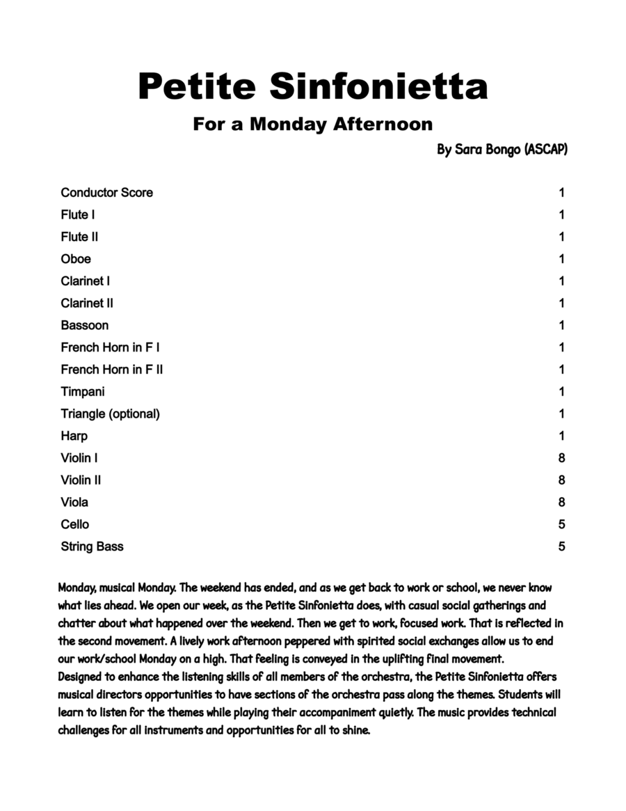 Petite Sinfonietta For a Monday Afternoon Chamber Orchestra scores gallery preview page 1