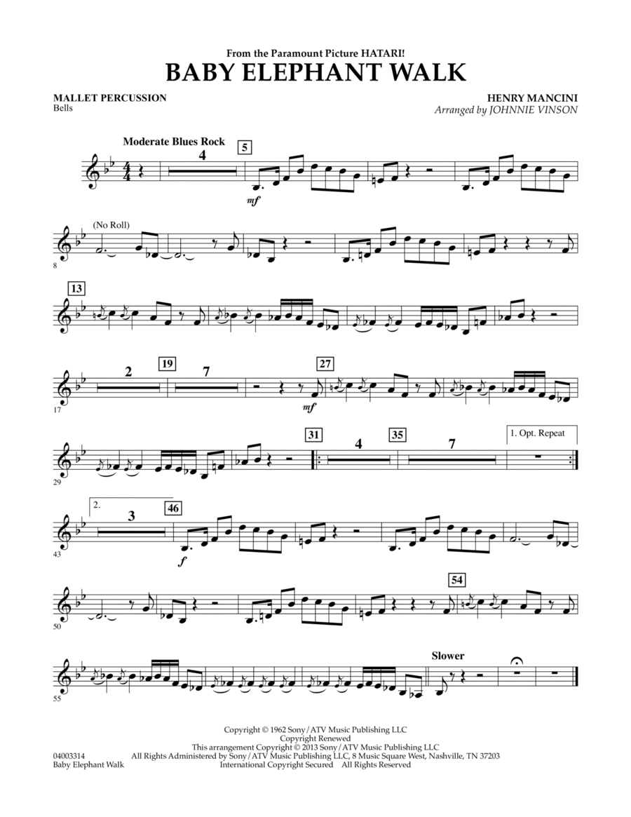 Baby Elephant Walk - Mallet Percussion Concert Band scores gallery preview page 1