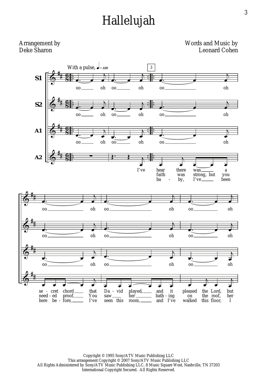 Hallelujah (arr. Deke Sharon) SSA scores gallery preview page 1