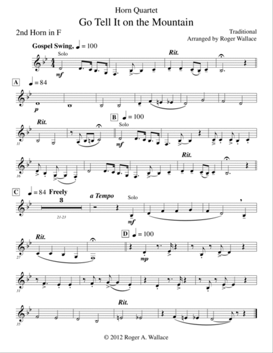 Go Tell It on the Mountain (Horn Quartet) Brass Quartet scores gallery preview page 4