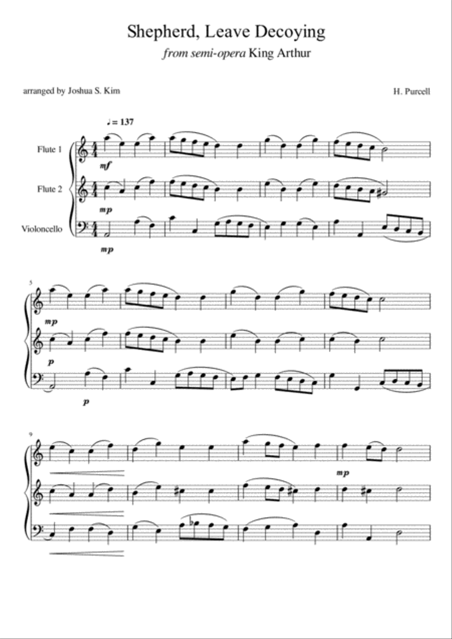 Shepherd, Leave Decoying for Trio (2 flutes & cello) Small Ensemble scores gallery preview page 2