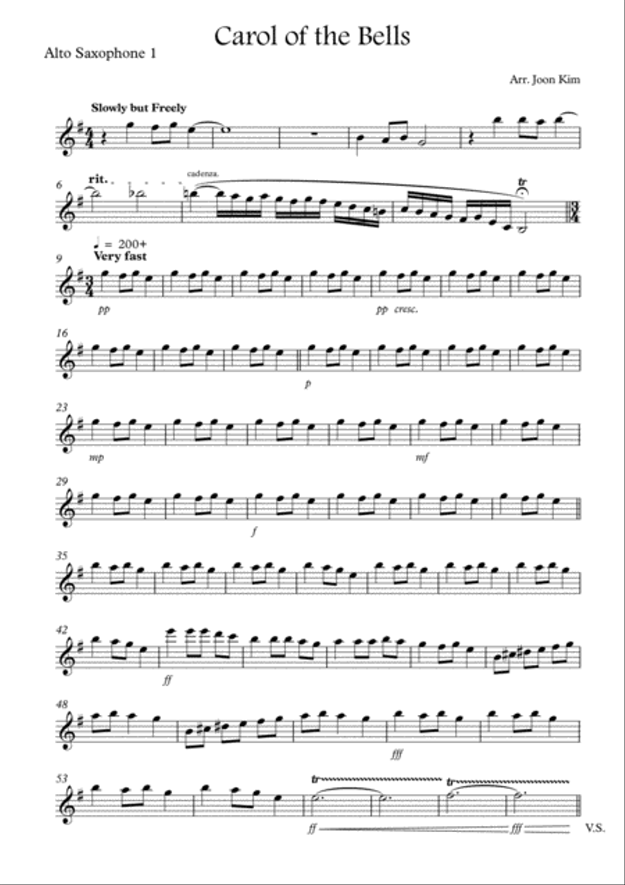 Carol of the Bells for Saxophone Quartet Saxophone Quartet scores gallery preview page 1