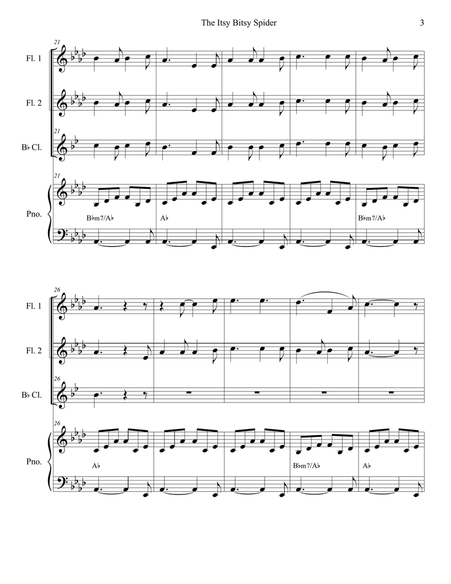 The Itsy Bitsy Spider (Duet for Flute and Bb-Clarinet) Woodwind Duet scores gallery preview page 4