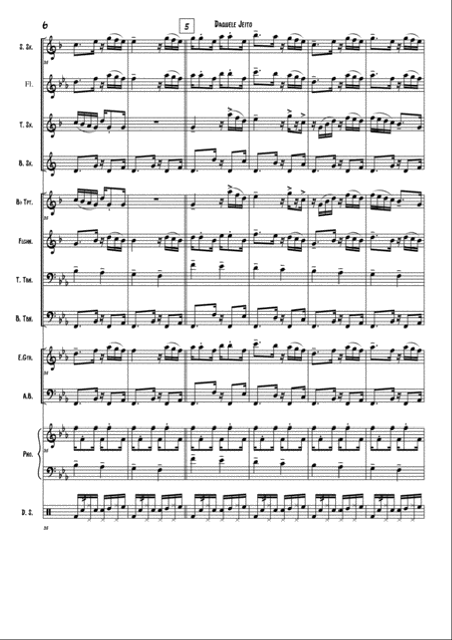 Daquele Jeito - Score (Soprano Sax, Alto Sax, Tenor Sax, Baritone Sax, Trumpet, Flugelhorn, Tenor Tr Jazz Ensemble scores gallery preview page 6