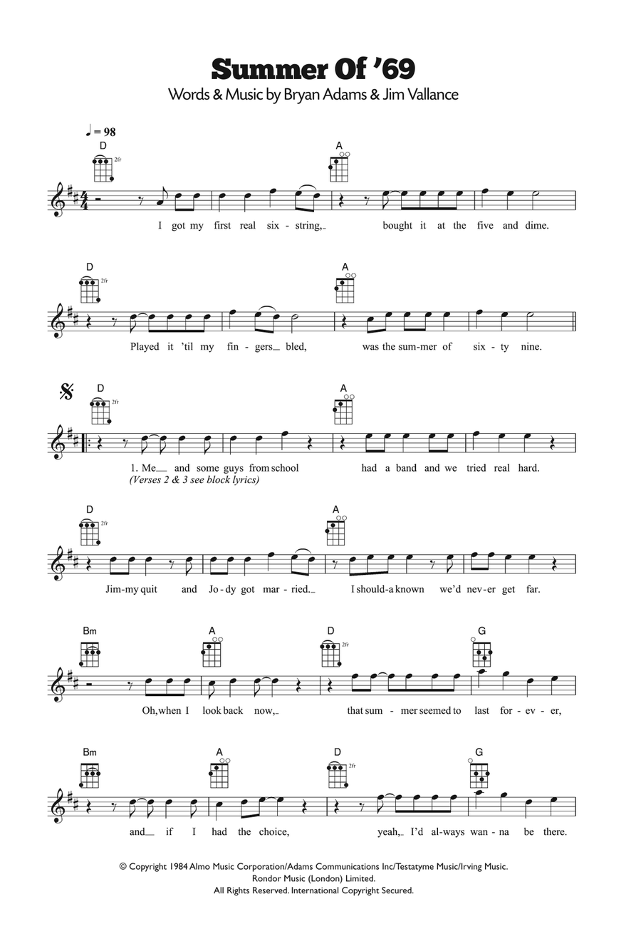 Summer Of '69 Ukulele scores gallery preview page 1