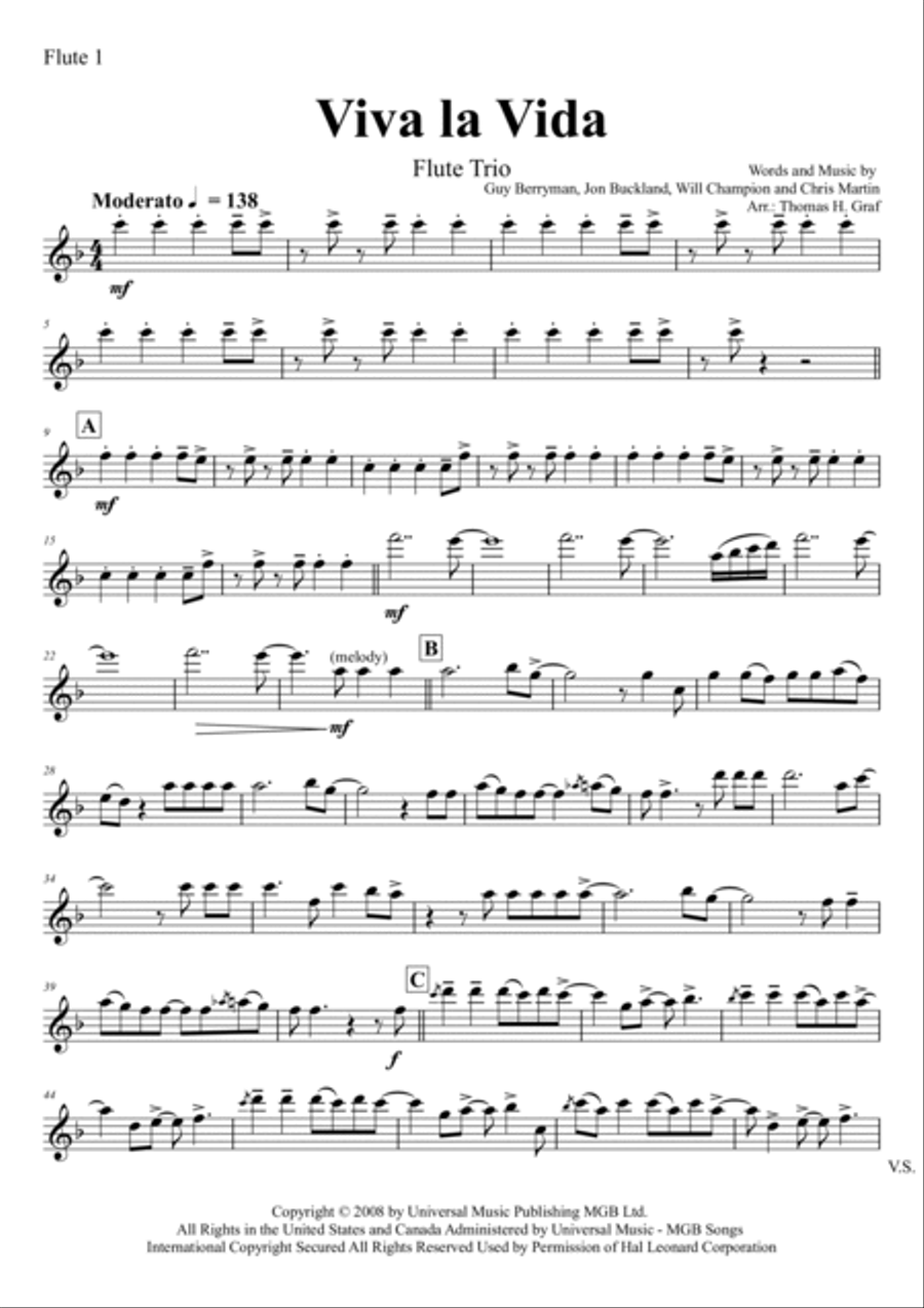 Viva La Vida Flute Trio scores gallery preview page 4