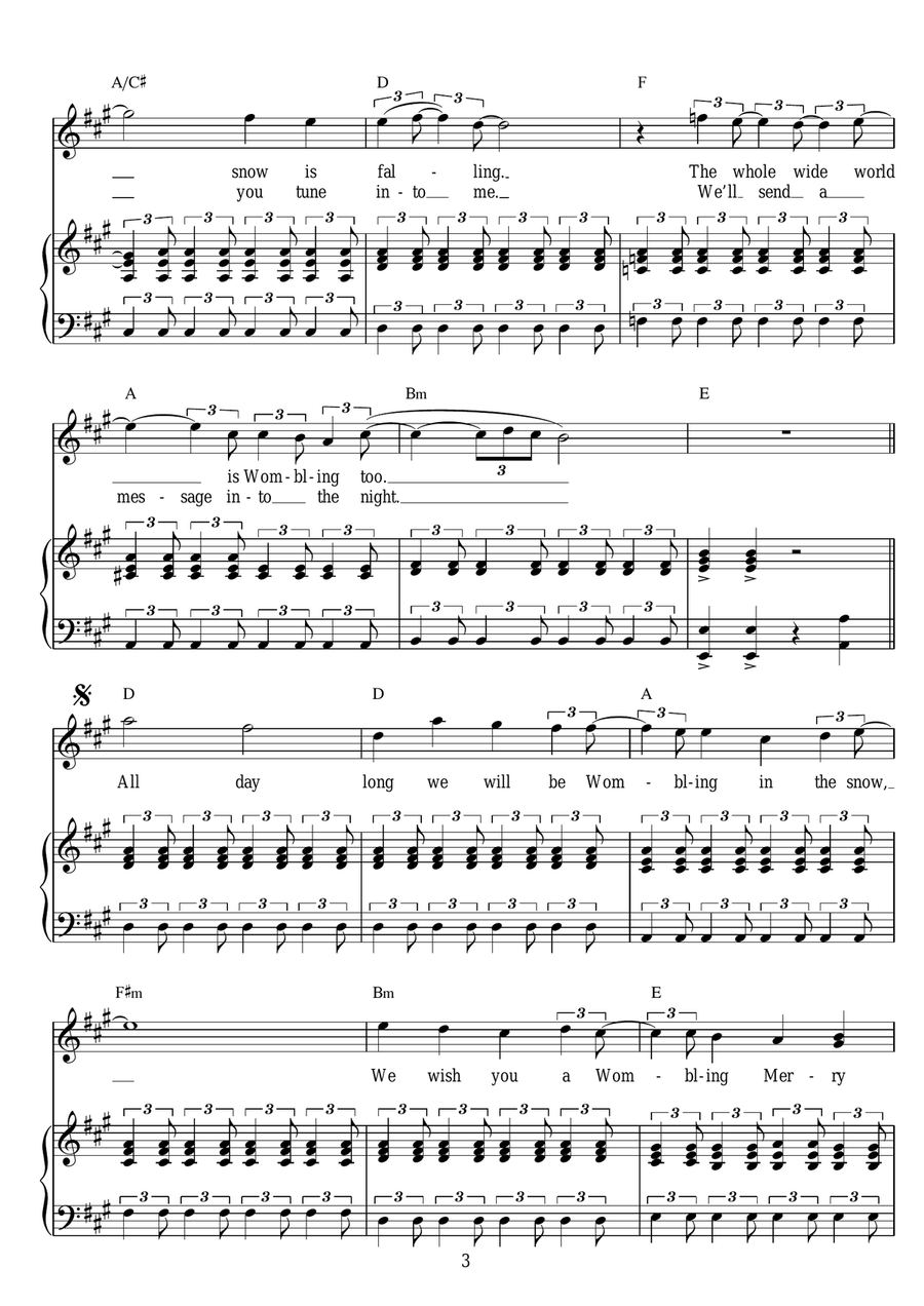 Wombling Merry Christmas Piano, Vocal scores gallery preview page 3