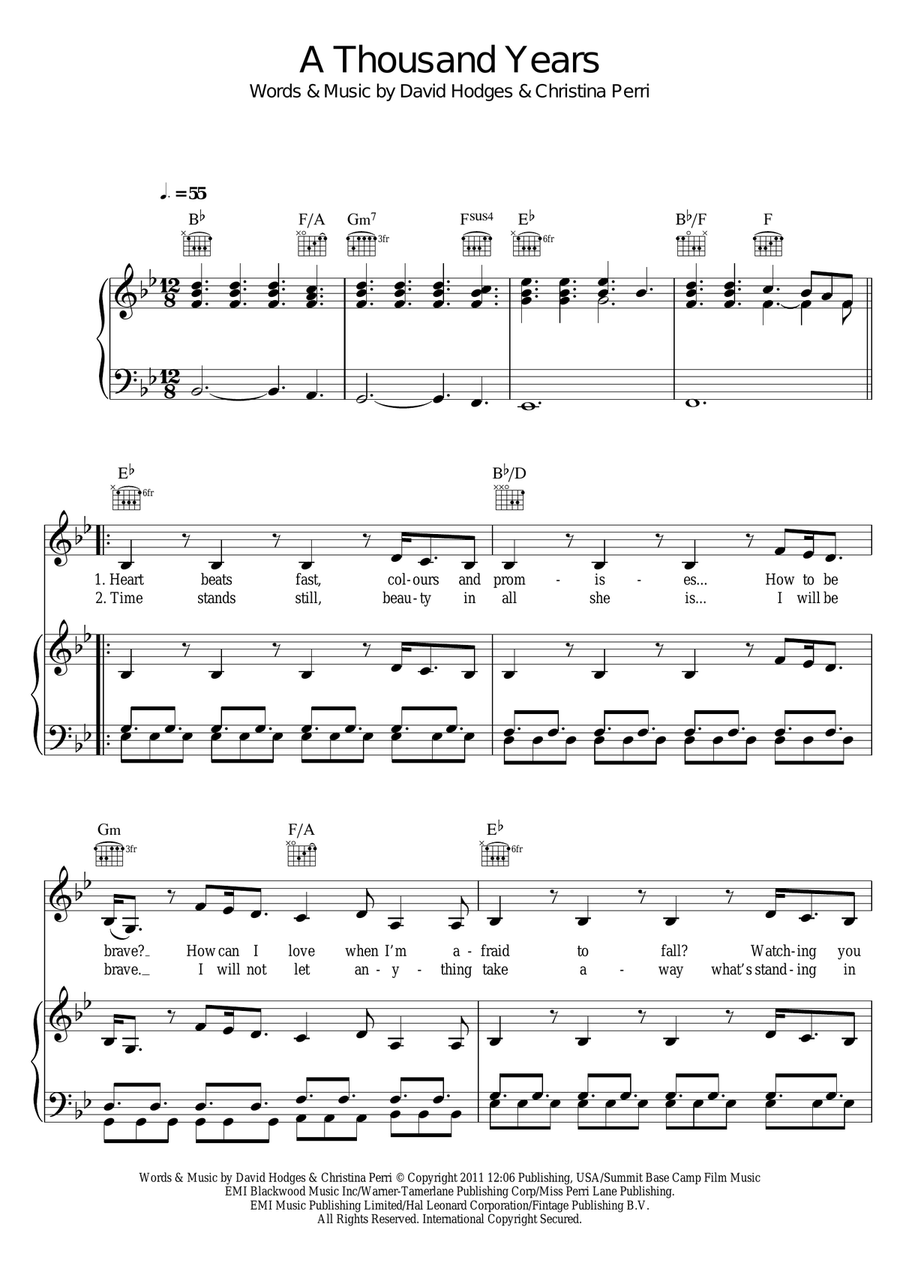 A Thousand Years A Thousand Years Piano, Vocal, Guitar scores gallery preview page 1