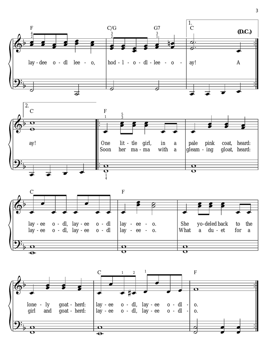 The Lonely Goatherd (from The Sound of Music) Easy Piano scores gallery preview page 3