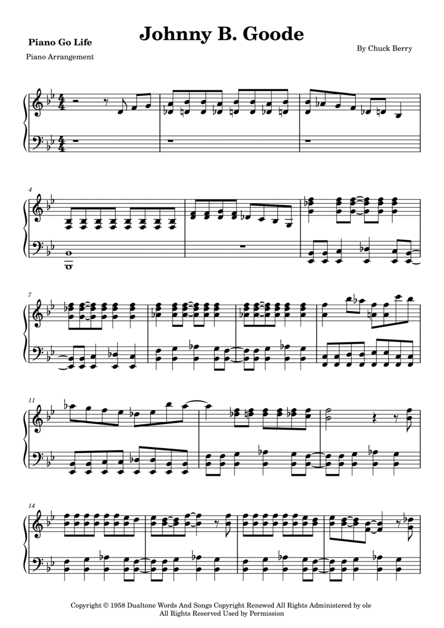 Johnny B. Goode Piano Solo scores gallery preview page 1