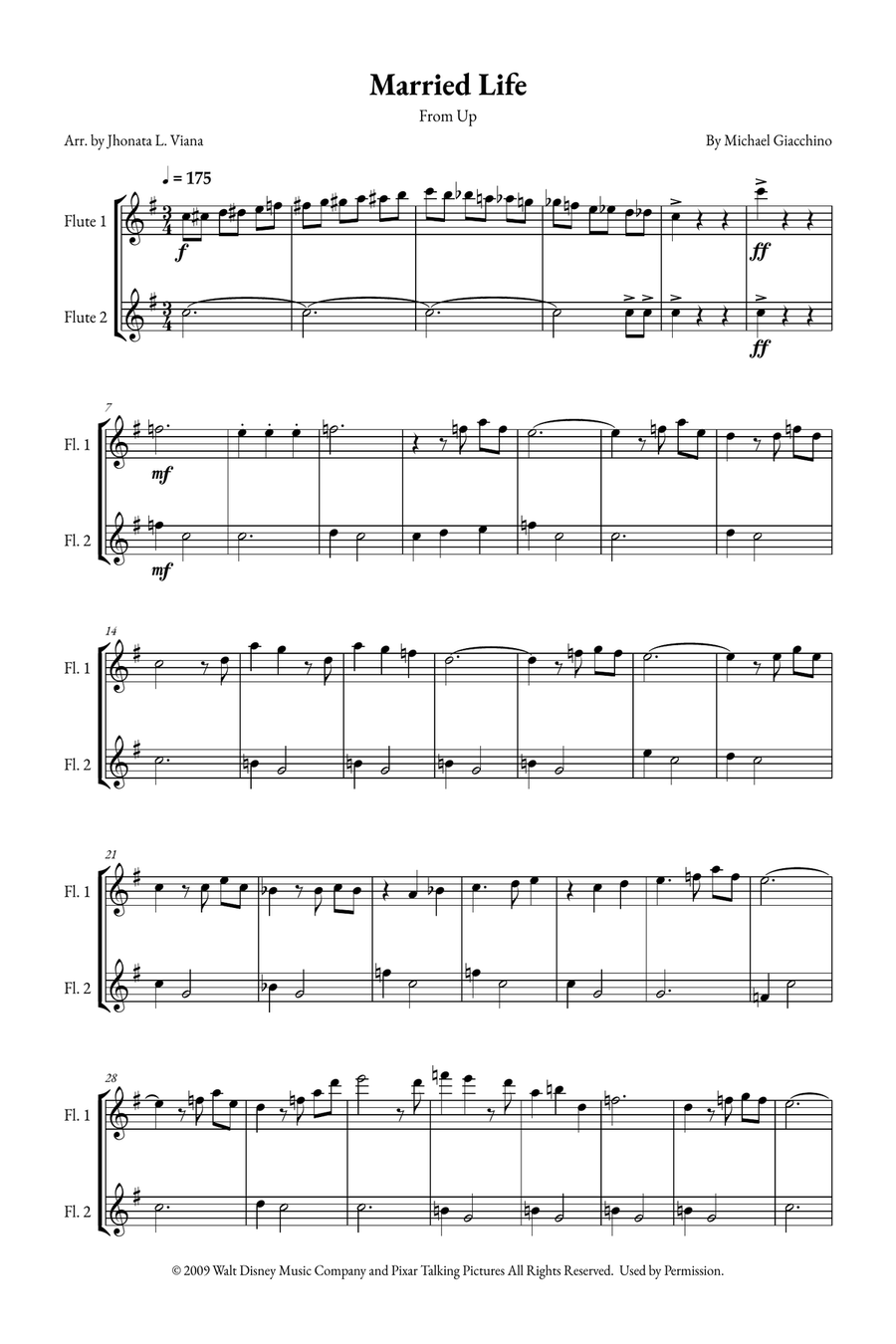 Married Life Flute Duet scores gallery preview page 1