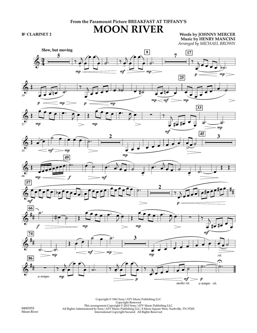 Moon River - Bb Clarinet 2 Concert Band scores gallery preview page 1