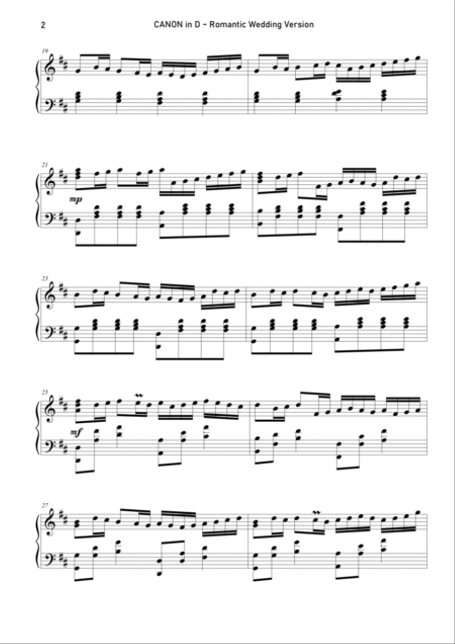 Canon In D - Romantic Wedding Version Piano Solo scores gallery preview page 2