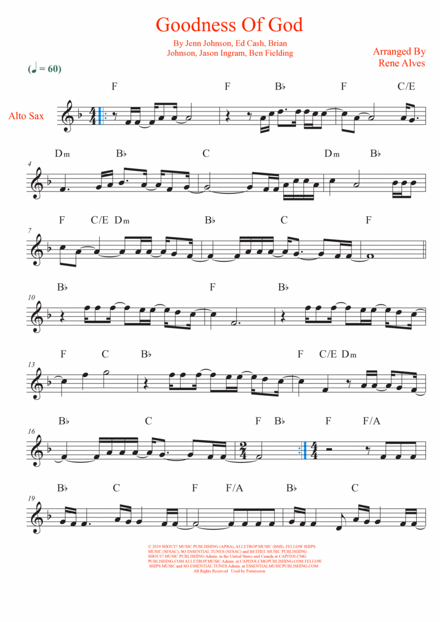 Goodness Of God Alto Saxophone scores gallery preview page 1