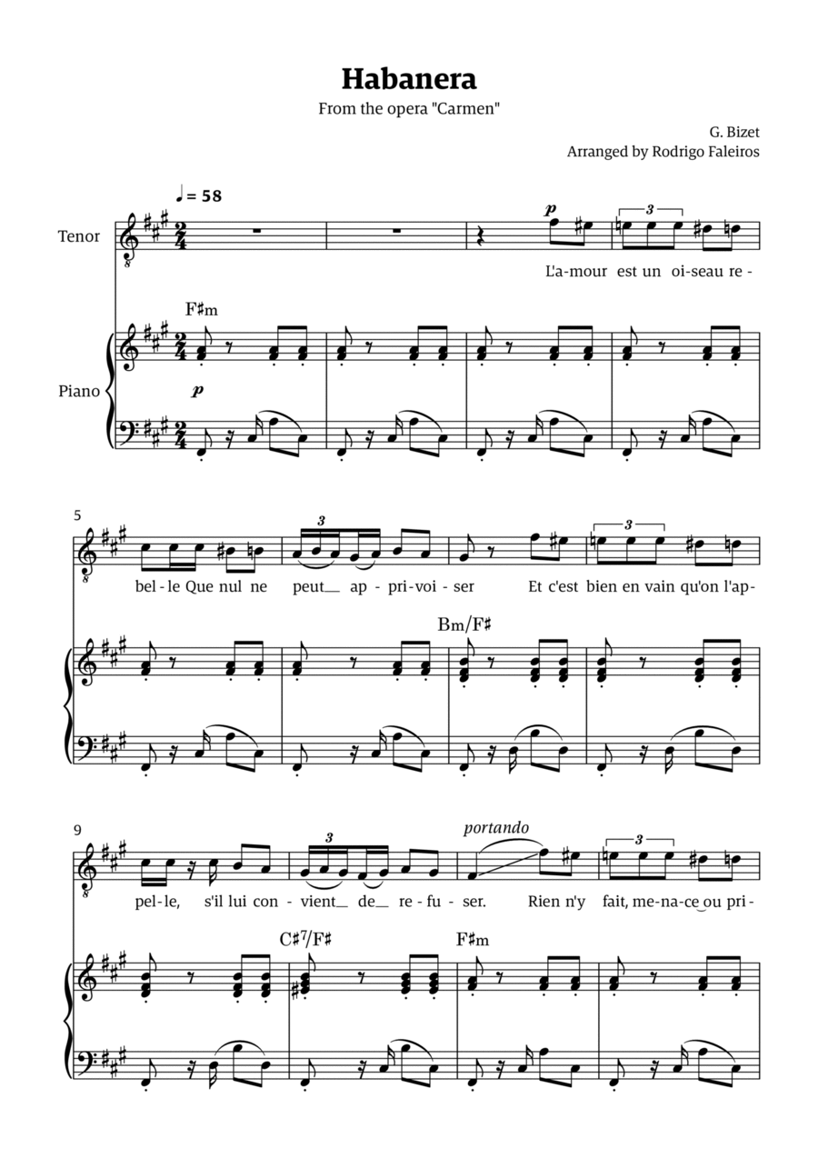 Habanera (for tenor - F# minor/major) Chamber Music scores gallery preview page 1