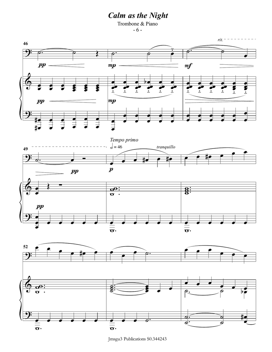 Bohm: Calm as the Night for Trombone & Piano Piano scores gallery preview page 6