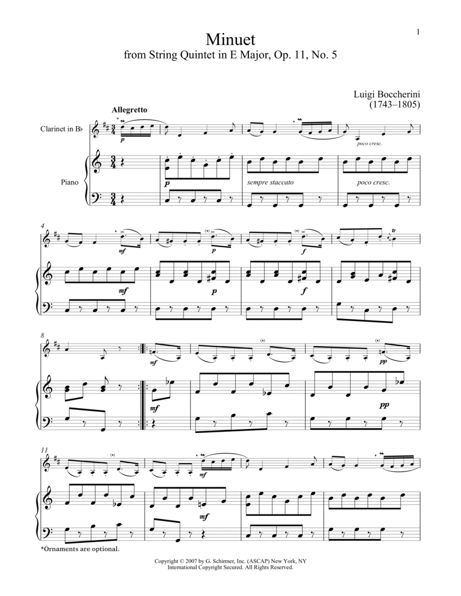 Minuet Clarinet Solo scores gallery preview page 1
